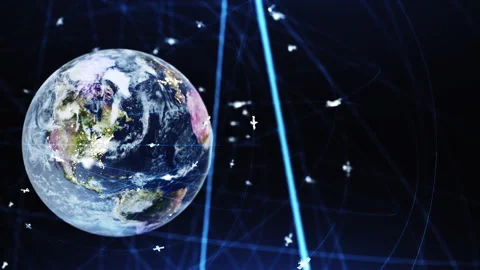 Internet connection by satellites. 3D earth digital connected network background Stock Footage 239068281