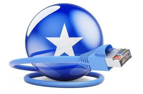 Internet connection in Somalia. Lan cable with Somali flag, 3D rendering Stock Illustration