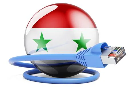 Internet connection in Syria. Lan cable with Syrian flag, 3D rendering Stock Illustration