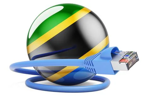 Internet connection in Tanzania. Lan cable with Tanzanian flag, 3D rendering Stock Illustration
