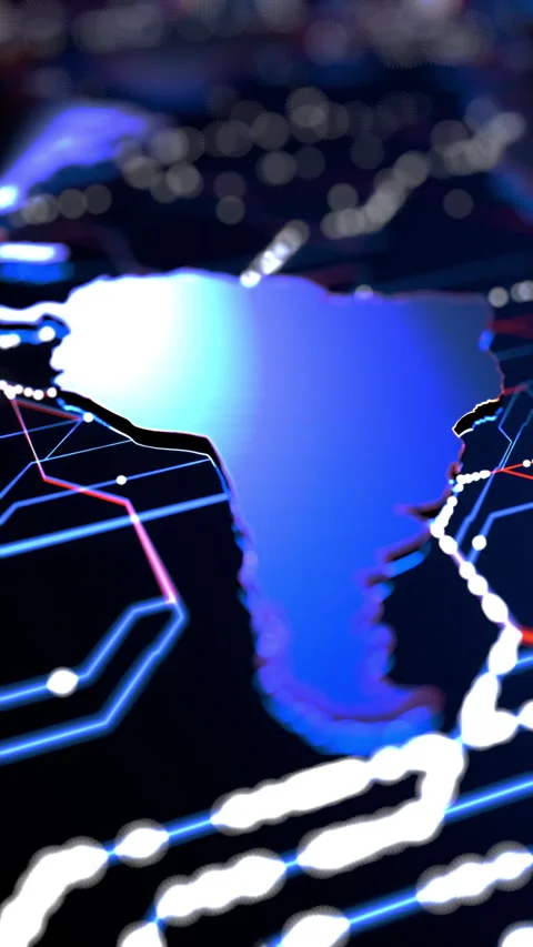 Internet connections digital map of Latin America illuminated blue tones Stock Footage 321957423