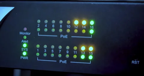 Internet connections with multi-color led servers and switches in a data center Stock Footage 270082570