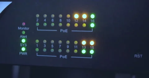 Internet connections with multi-color led servers and switches in a data Stock Footage 270913031