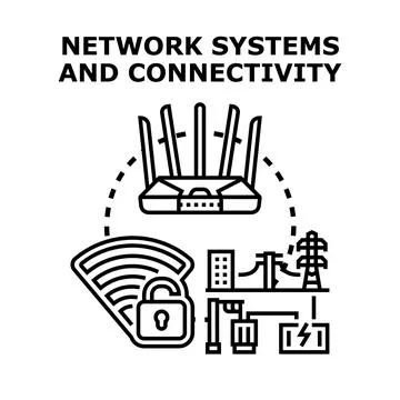 Internet connectivity and network systems providing cybersecurity protection Stock Illustration