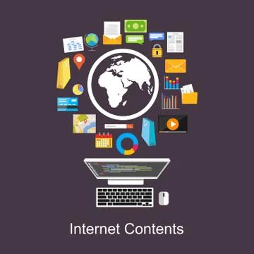 Internet contents, web content, search engine. Stock Illustration