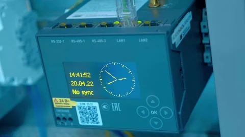 An internet control unit that displays the date and time on a luminous screen Stock Footage 330885914
