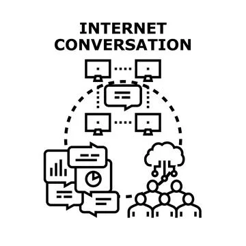 Internet conversation connecting people through digital communication network Stock Illustration
