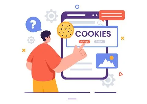 Internet Cookies Technology Vector Illustration with Tracking Cookie Record.. Stock Illustration