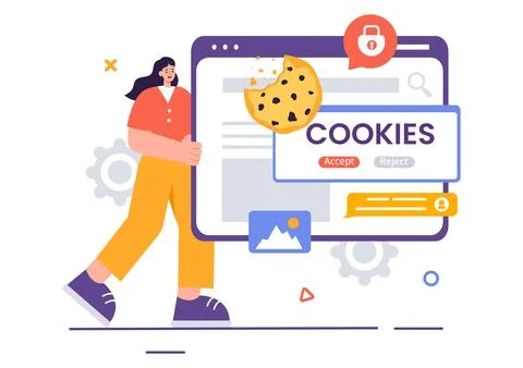 Internet Cookies Technology Vector Illustration with Tracking Cookie Record.. Stock Illustration