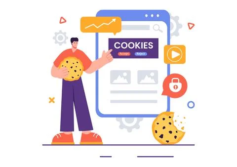 Internet Cookies Technology Vector Illustration with Tracking Cookie Record.. Stock Illustration