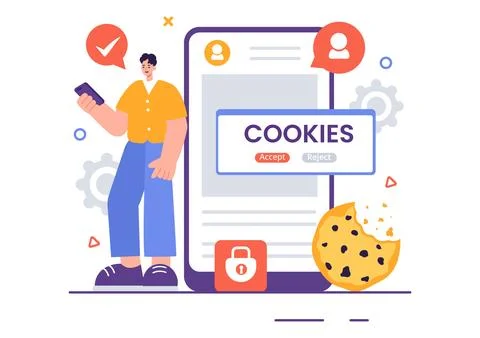 Internet Cookies Technology Vector Illustration with Tracking Cookie Record.. Stock Illustration