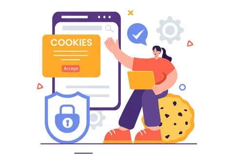 Internet Cookies Technology Vector Illustration with Tracking Cookie Record.. Stock Illustration
