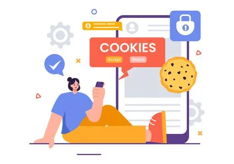 Internet Cookies Technology Vector Illustration with Tracking Cookie Record.. Stock Illustration