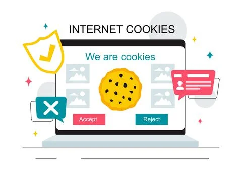 Internet Cookies Technology Vector Illustration Featuring Tracking Cookie R.. Illustrazione stock