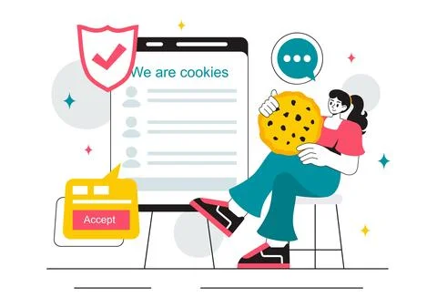 Internet Cookies Technology Vector Illustration Featuring Tracking Cookie R.. Stock Illustration