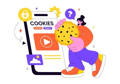 Internet Cookies Technology Vector Illustration Featuring Tracking Cookie R.. 库存插图