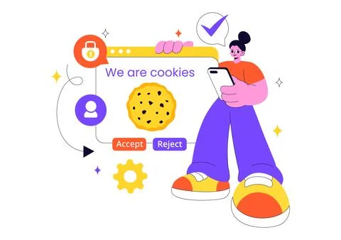 Internet Cookies Technology Vector Illustration Featuring Tracking Cookie R.. 库存插图