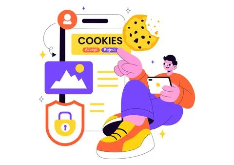 Internet Cookies Technology Vector Illustration Featuring Tracking Cookie R.. 库存插图