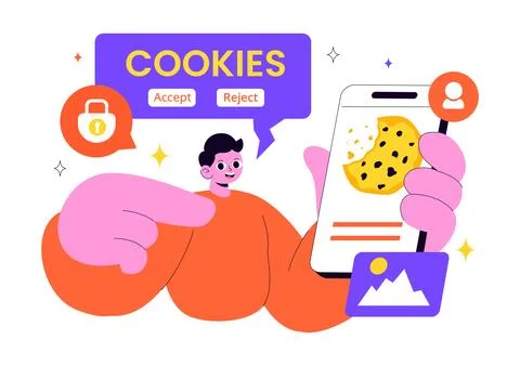Internet Cookies Technology Vector Illustration Featuring Tracking Cookie R.. Illustrazione stock
