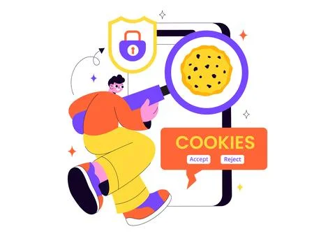 Internet Cookies Technology Vector Illustration Featuring Tracking Cookie R.. 库存插图