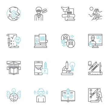 Internet courses linear icons set. E-learning, Online, Distance, Virtual, Web Ilustración de archivo