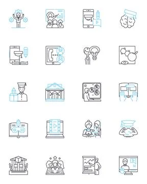 Internet courses linear icons set. E-learning, Online, Distance, Virtual, Web Ilustración de archivo