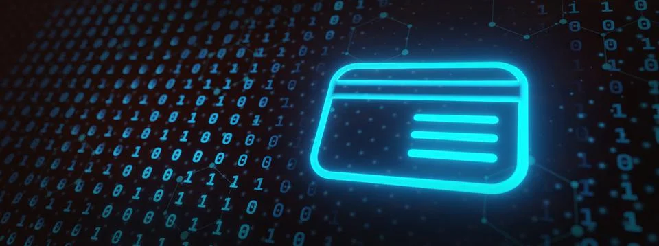 Internet crime concept. Binary on a code and stealing credit card with digita イラスト素材