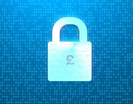Internet data and pound lock, financial security and protection Illustrazione stock