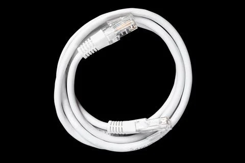 Internet data cable isolated on black background. Internet communication co.. Stock Photos