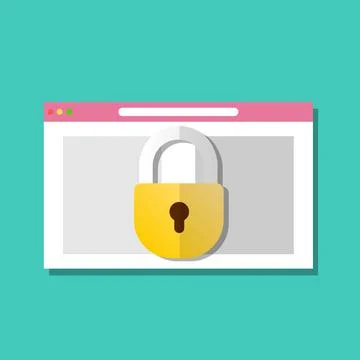 Internet data privacy policy, padlock on computer monitor screen, flat style Illustrazione stock