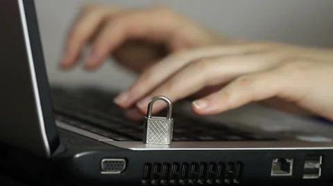 Internet - Data secutiry, focus on small lock Stock Footage 34632267