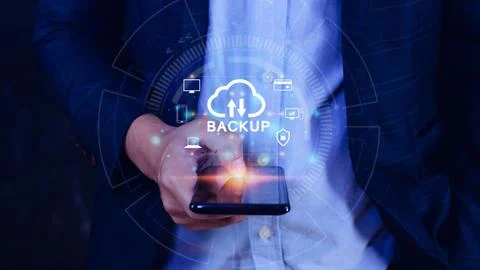 Internet data storage backup on smart phone, technology business concept, C.. Stock Photos