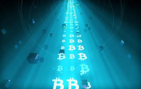 Internet data technology, Bitcoin, information transmission Illustrazione stock