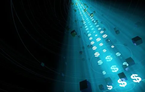 Internet data technology, US dollars, information transmission Illustrazione stock