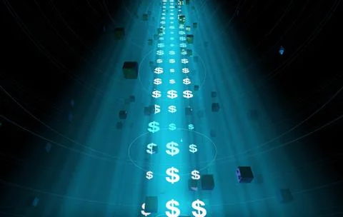 Internet data technology, US dollars, information transmission Illustrazione stock