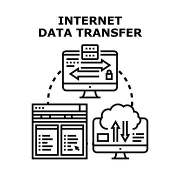 Internet data transfer exchanging information between devices Illustrazione stock