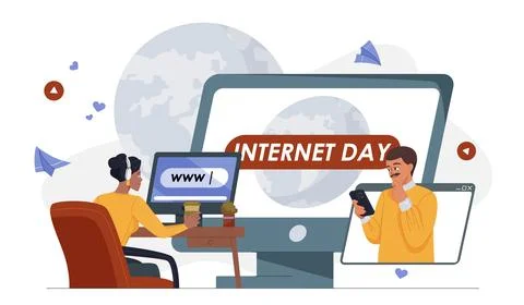 Internet day concept. Man and woman communicate online. International holiday Stock Illustration