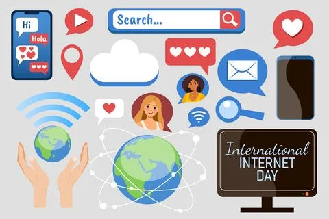 Internet Day, idea for a poster, banner, flyer or postcard vector illustratio Stock Illustration