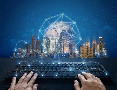 Internet, digital networking and connection. Element of image furnish by NASA Foto stock