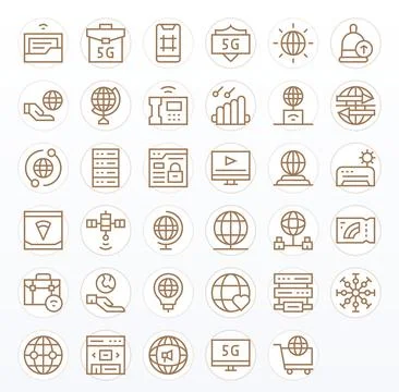 Internet Digital Vector Pack containing 35 Editable Regular Line High Resol.. 스톡 일러스트