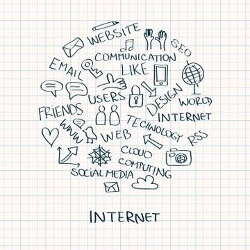 Internet doodles in circle Stock Illustration