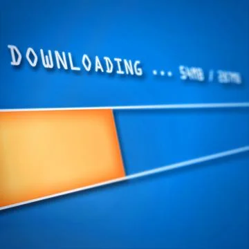 Internet, download and install progress on blue screen for data update or Illustrazione stock