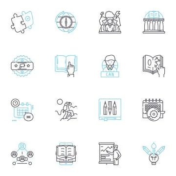 Internet education linear icons set. E-learning, Online, Digital, Web-based 스톡 일러스트