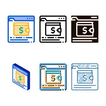 Internet electronic wallet types vector thin line icon Stock Illustration