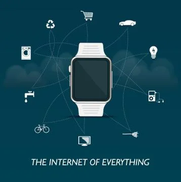 The internet of everything - smartwatch in the center design Illustrazione stock