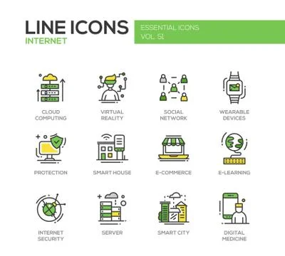 Internet - flat design line icons set Stock Illustration