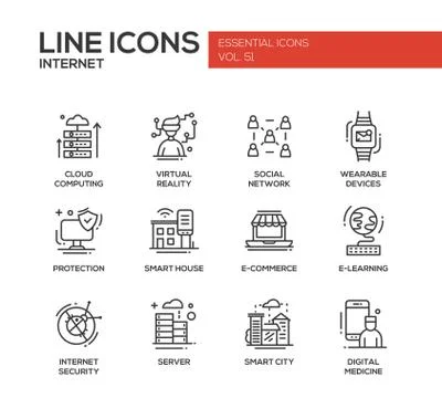 Internet - flat design line icons set Stock Illustration