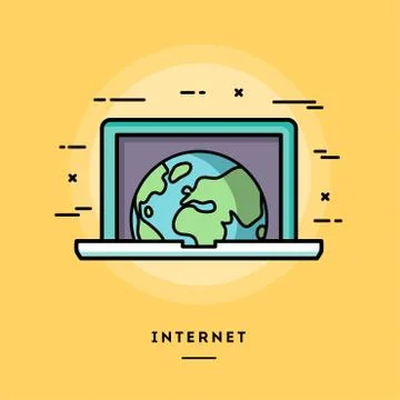 Internet, flat design thin line banner Stock Illustration