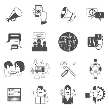 Internet forums concept icons set black Stock Illustration