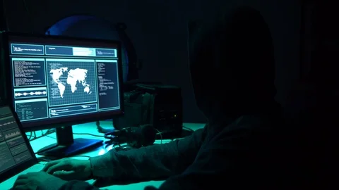 Internet fraud, darknet, data thiefs, cybergrime concept. Hacker attack on Stock Footage 101692044
